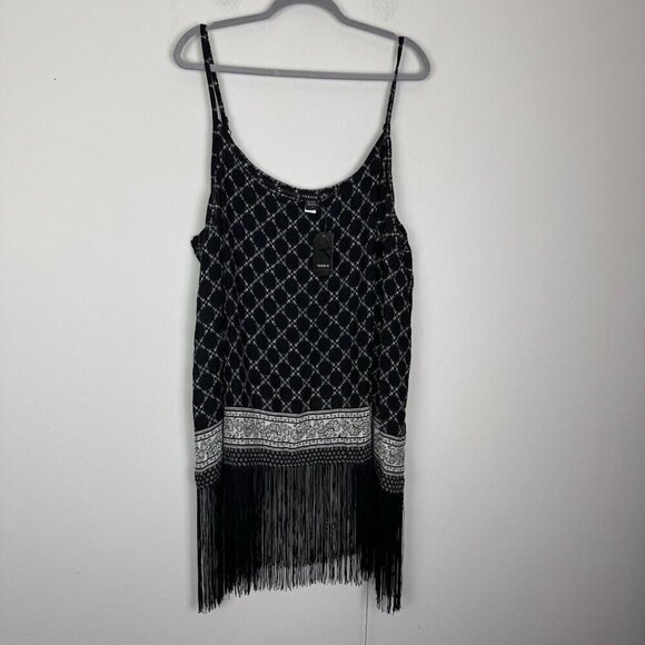 torrid Tops - Torrid Black White Geometric Boho Fringe Tank Top Plus Size 4
